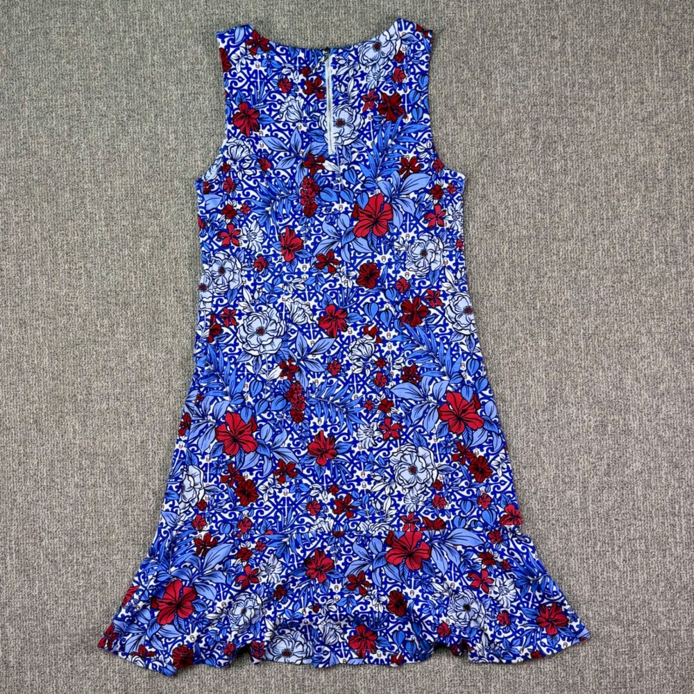 Tommy Bahama Blue Floral Sleeveless Midi Dress‎ S/P Petite Zip Back